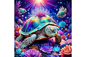 igoodom Sea Turtle Diamond Painting Kits for Adults, Sea Turtle Flowers Diamond Art Kits for Beginners, Full Drill Gem Art Kits for Gift Home Wall Decor 14x14 Inch