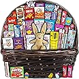 Brown Easter Basket for Kids and Adults (45ct) - Already Filled Easter Gift Basket with Plush Easter Bunny, Candy, Snacks, an