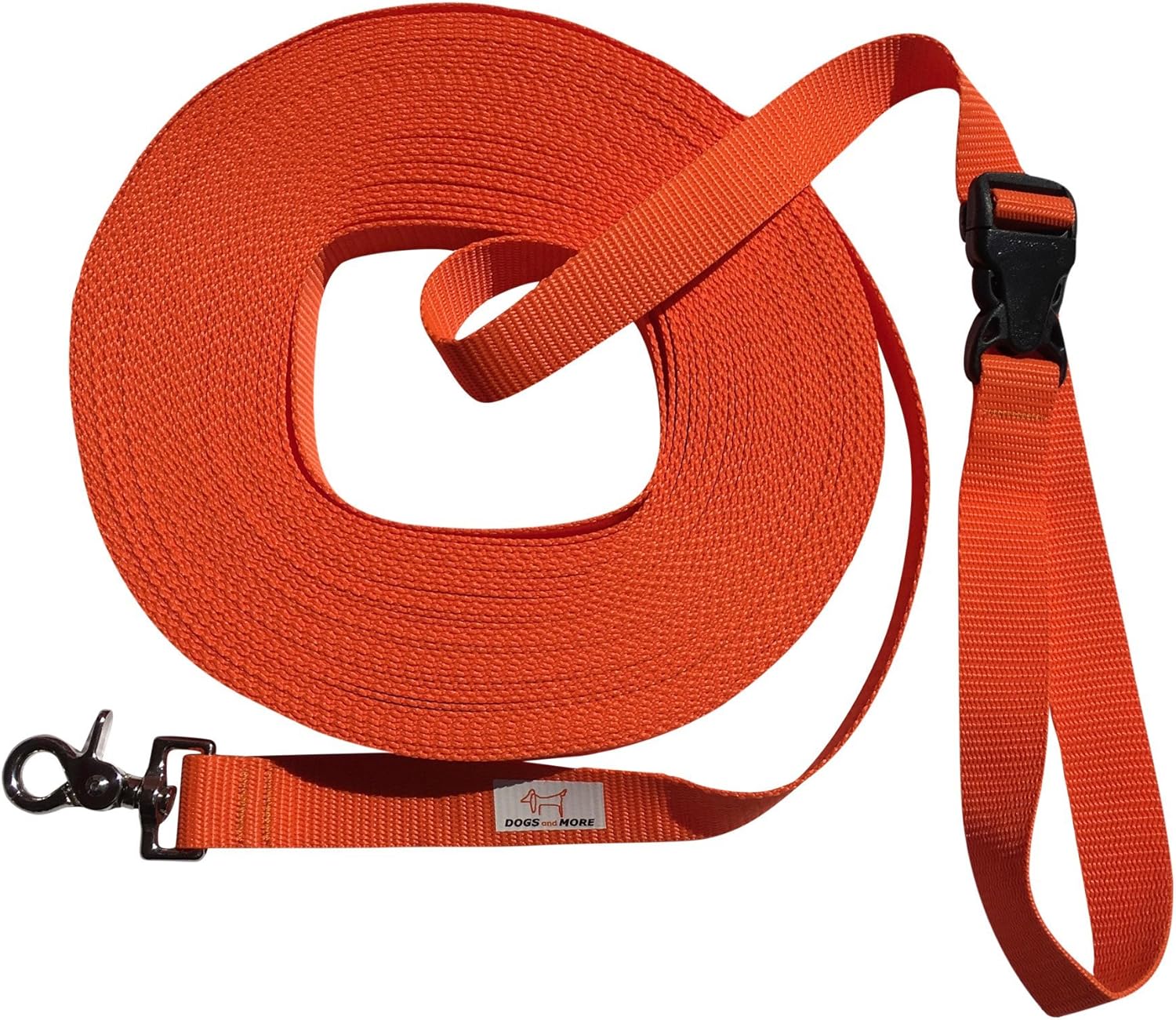 DOGS and MORE - Tracking / Training / Recall Leash with RELEASABLE wrist strap - 20 meter / 66 feet (Orange, 25 mm wide) - Image 3