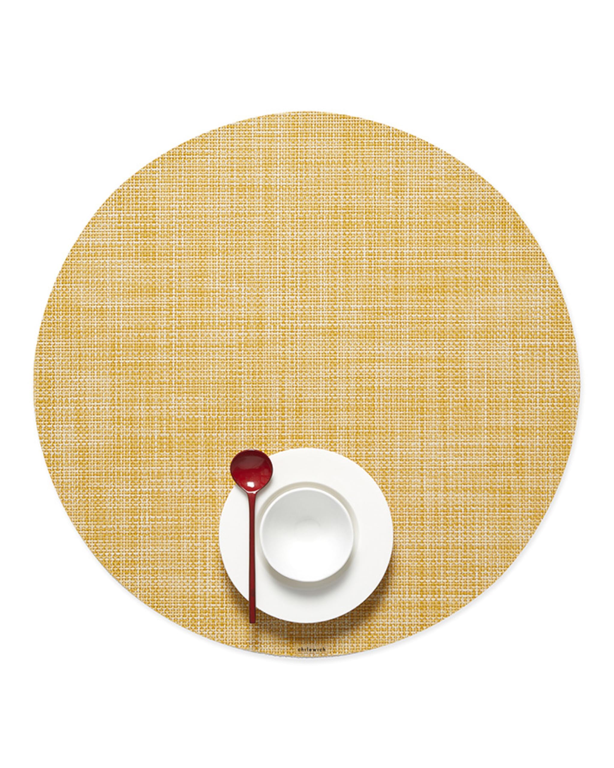 Photo 1 of Chilewich Mini Basketweave Placemats in Ochre - Set of 4 - Easy Care Woven Tabletop Textiles - Indoor/Outdoor - 15" Round