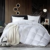 Luxurious Palatial King Size Goose Down Feather Fiber Comforter Duvet Insert, Ultra-Soft 100% Egyptian Cotton Cover, 90 oz. Fill Weight, Super King All-Season White Solid Comforter