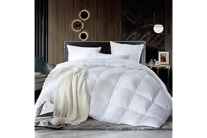 EGYPTIAN BEDDING Luxurious Twin/Twin XL Size Goose Down Feather Fiber Comforter Duvet Insert, Ultra-Soft 100% Egyptian Cotton Cover, 50 oz. Fill Weight, All-Season White Solid Comforter