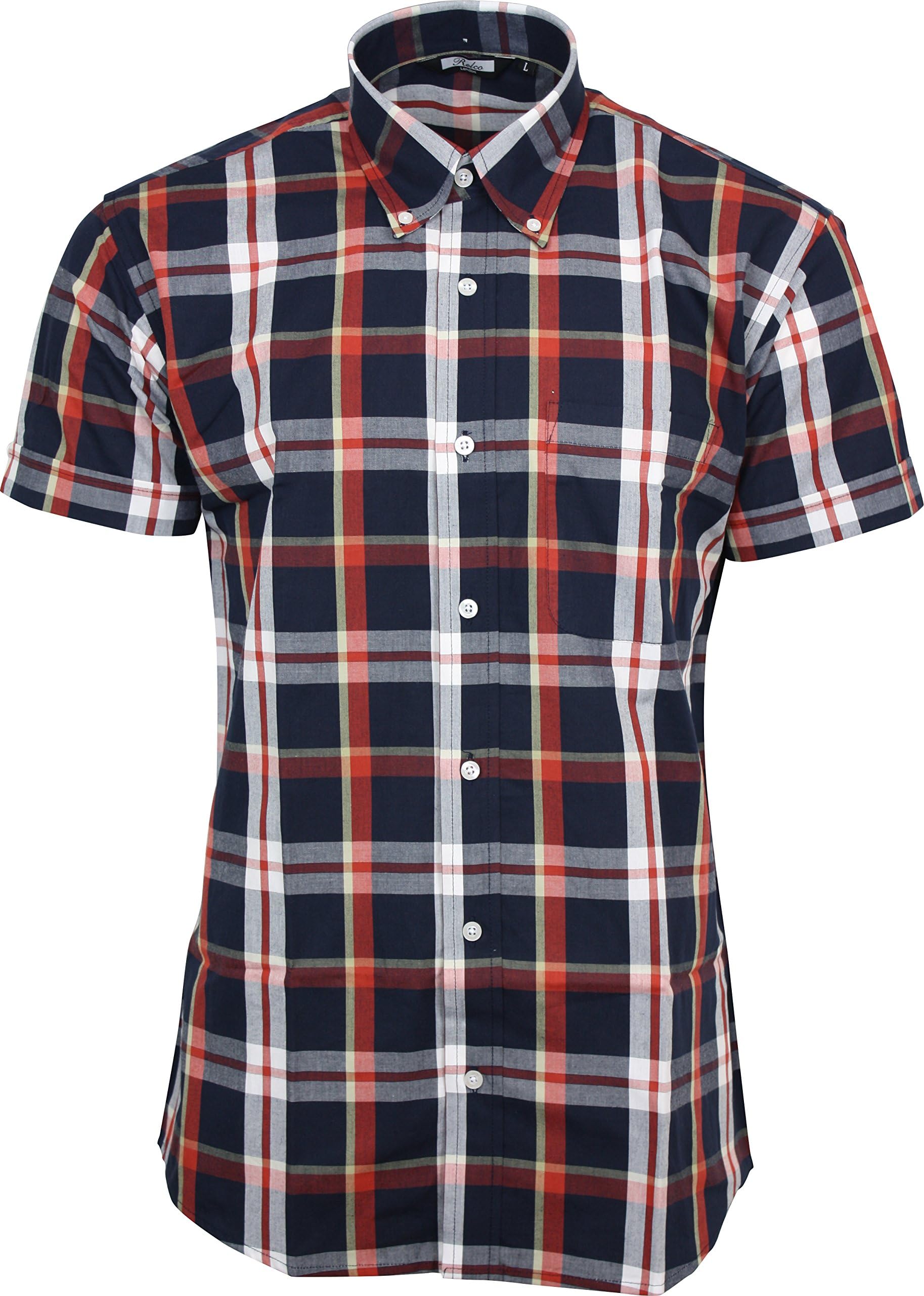 Relco London Men's Tartan Shortsleeve Button Down Cotton Shirt
