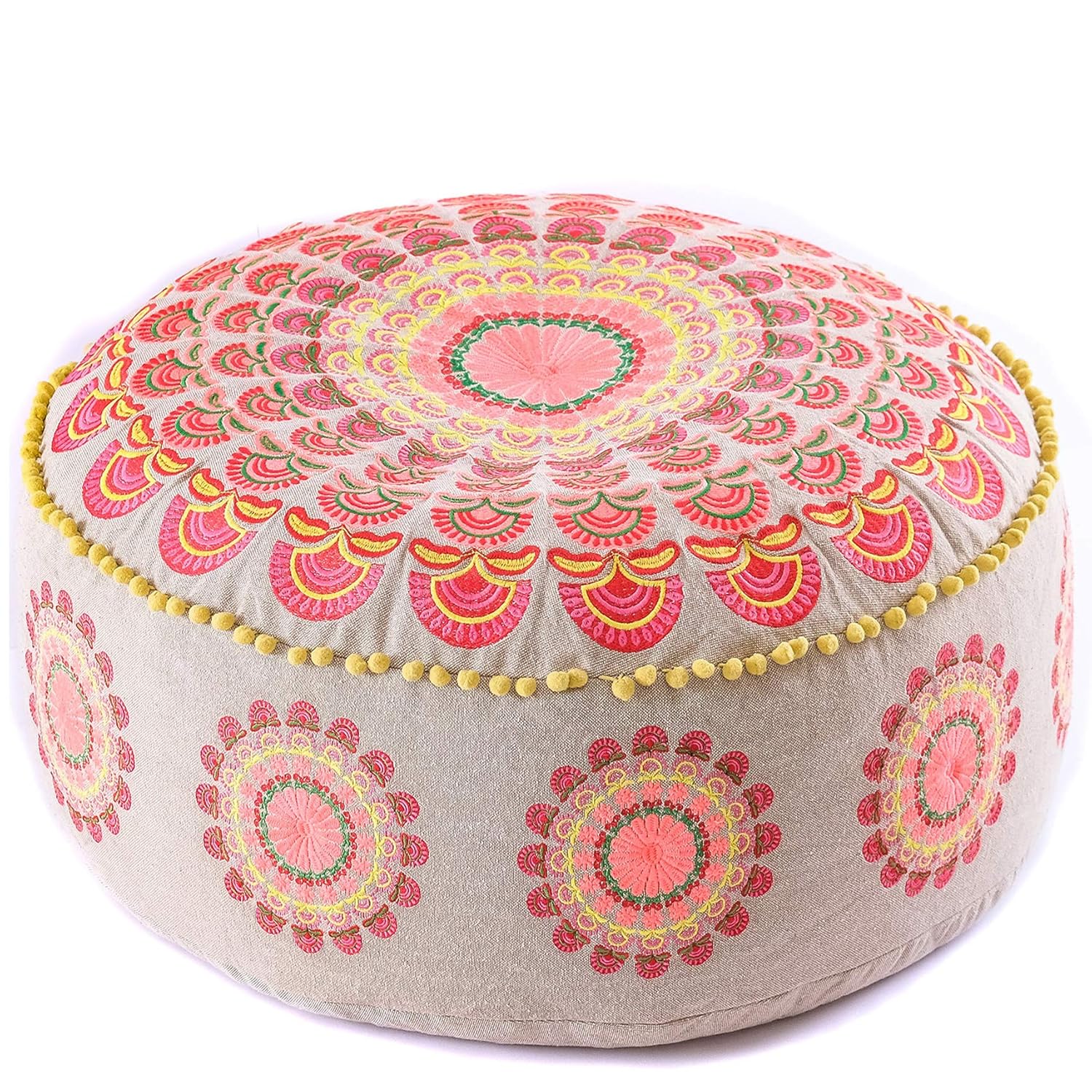 Mandala Life ART Bohemian Pouf Ottoman Cover - Luxury, Artisan Room Decor Pouffe for Meditation, Yoga, and Boho Chic Seating Area Stool Floor Pillow Case – Accent Your Living Room, Bedroom