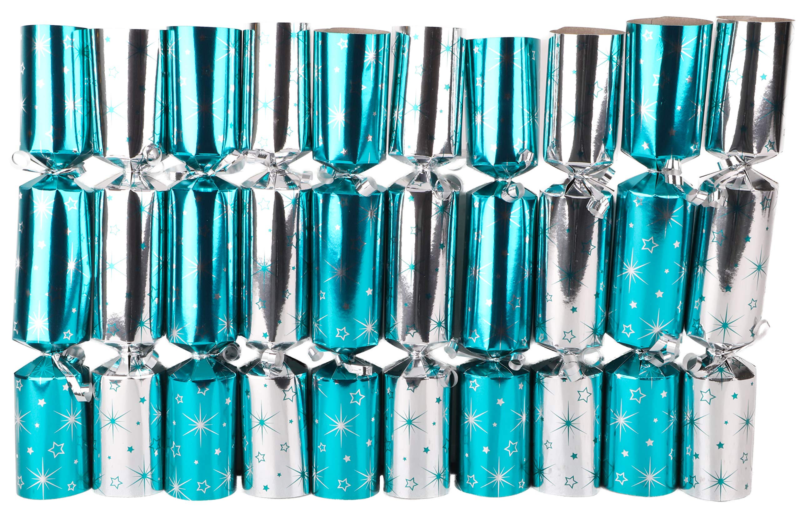 Toyland® 10 Turquoise + Silver Christmas Crackers 5 Turquoise 5