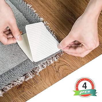 Zhoubin Rug Gripper For Hardwood Floors Non Slip Carpet Gripper Tape Anti Curling Rug Pad Make Rug Stick To Floor4pcs