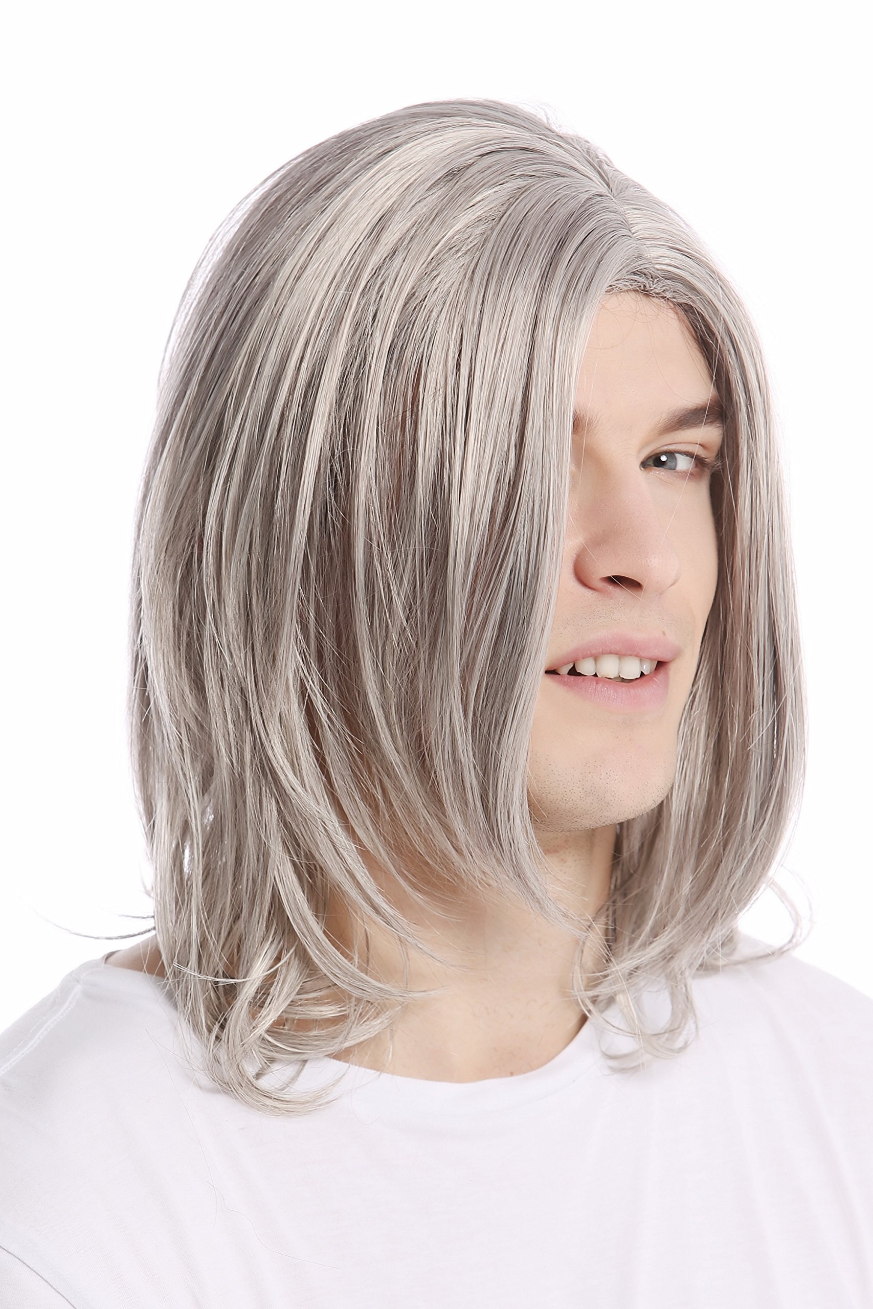 WIG ME UP - GFW891-51 Men Gents Wig long straight middle parting aged rock star youthful modern look silver gray grey