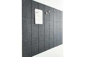 VIVELDA Large Cork Board for Office - Pack of 24 - Black Felt Board Alternative - Felt Bulletin Board Tiles for Office Wall Decor, Push pin Board Wall Organizer for Office (Moonstone)