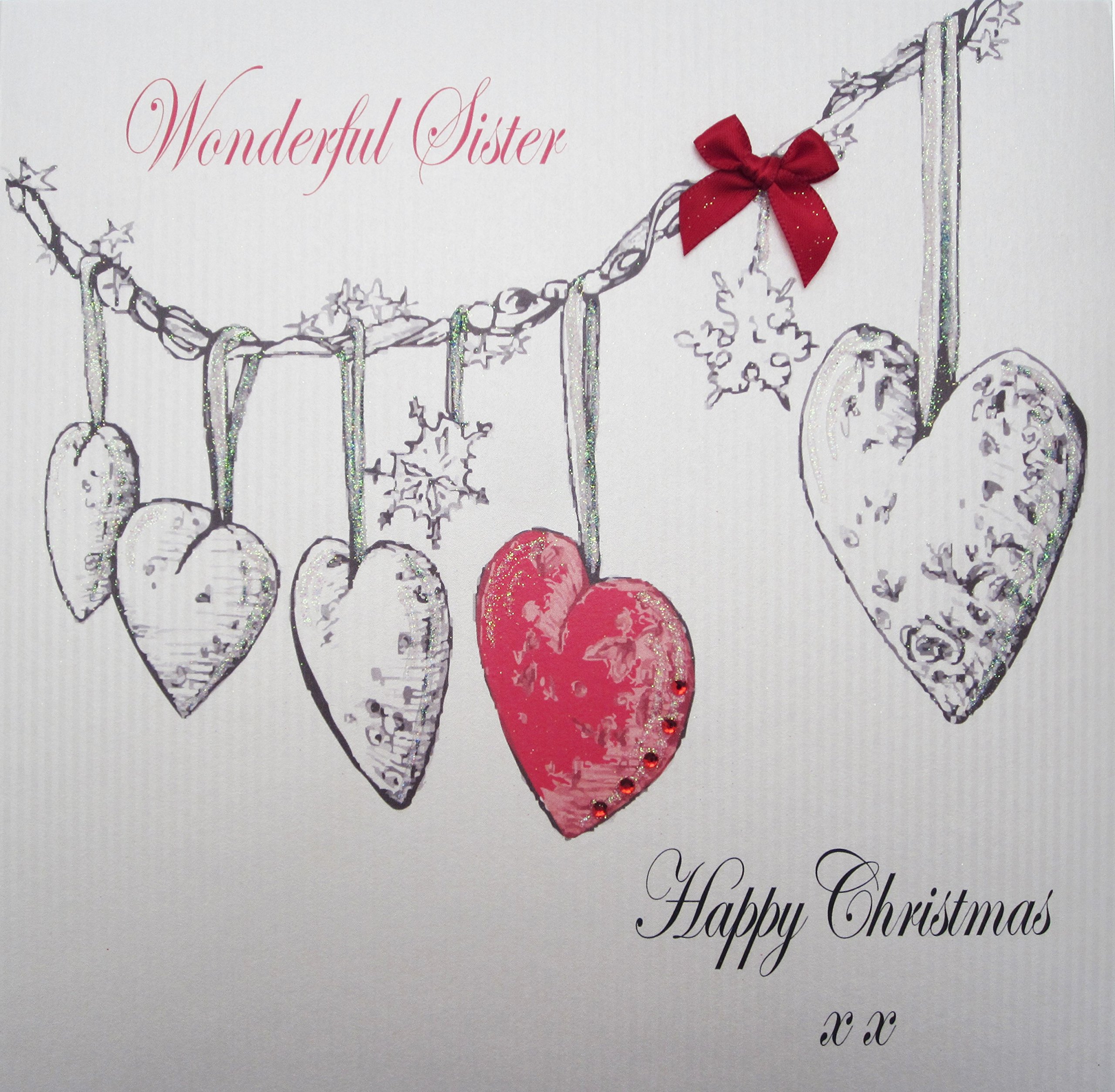 white cotton cards Wonderful Sister Happy, Handmade Large Card, (Code XEX656, Christmas Garland)