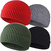 ROYBENS 4 Pack Wool Fisherman Beanies for Men, Knit Short Watch Cap Winter Warm Hats