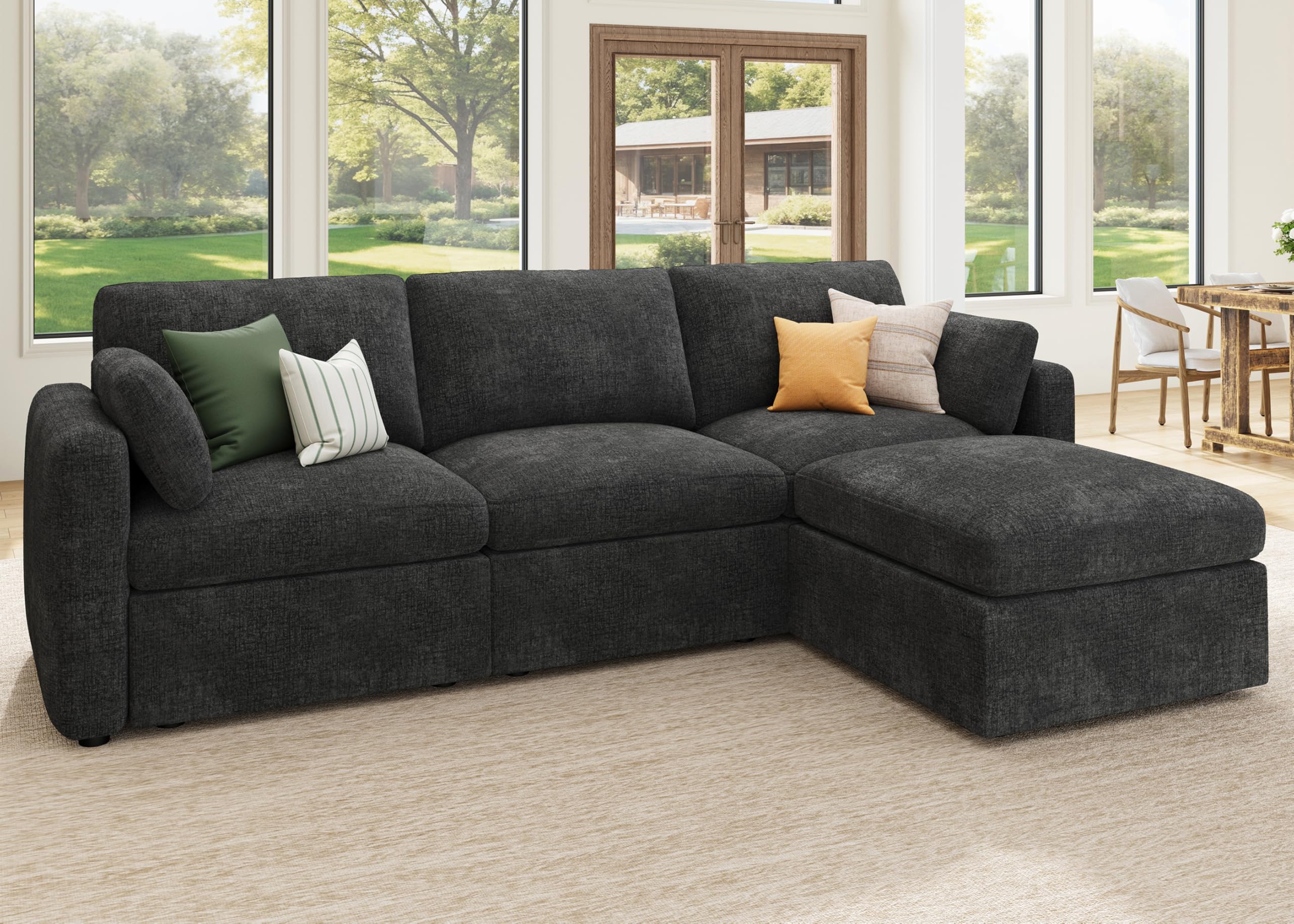 Photo 1 of ***Missing half couch
HONBAY Modular Sectional Couch with Storage Seats, L Shaped Sectional Sofa with Storage, Chenille Sectional Couches for Living Room, Grey