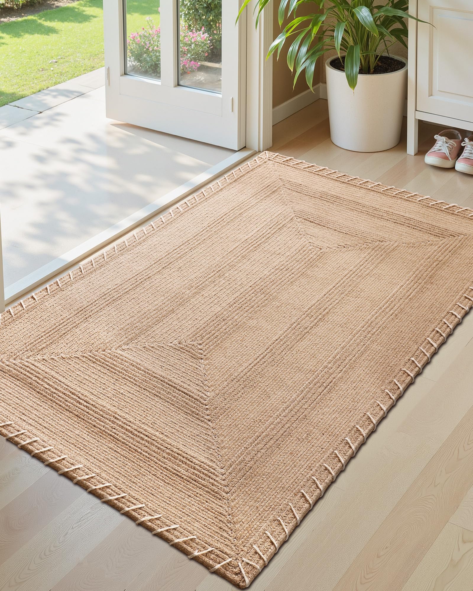 Photo 1 of Color&GeometryHHandwoven Jute Entry Rug - Natural Textured Front Door Mat 36"x60", Non-Slip Durable & Eco-Friendly Doormat for High-Traffic Entrance, Rustic Farmhouse Welcome Mat, Jute Sand