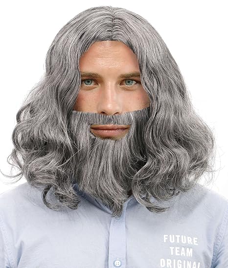 Simplicity Jesus Brown Full Wavy Wig With Beard Set And Free Wig