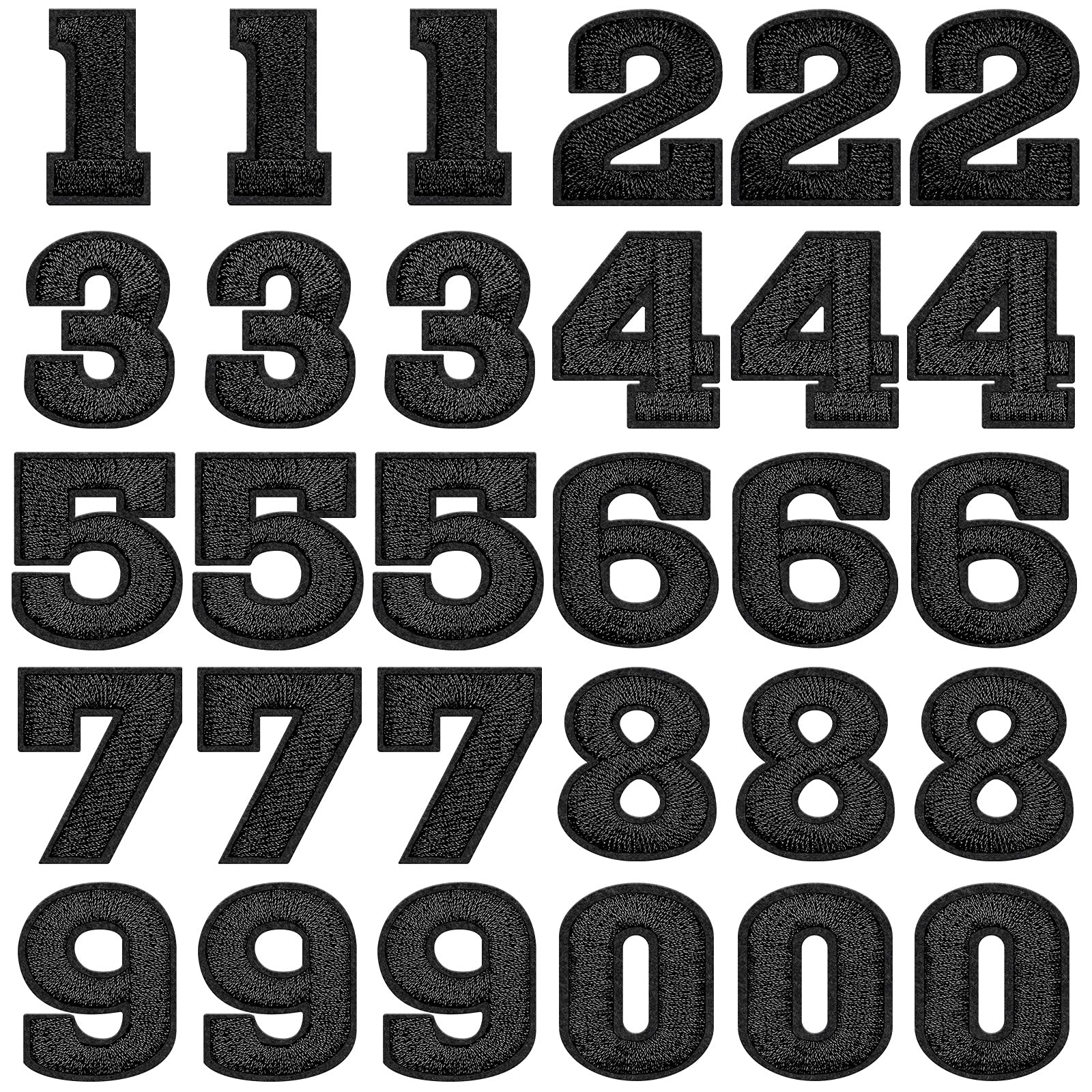 Photo 1 of 30 Pieces Iron on Numbers Patches, Numbers 0-9 Applique for Clothes, Decorative Repair Patches Sew on Embroidered Applique Patches for Hat, Socks, Jeans, DIY Accessories(1.25 Inches,Black)