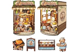 MIGGLEY Book Nook Kit for Adults, Booknook DIY Miniature House Kit, Mini House Bookshelf Decor, Birthday Gift for Family, Friends - Bear Bakery
