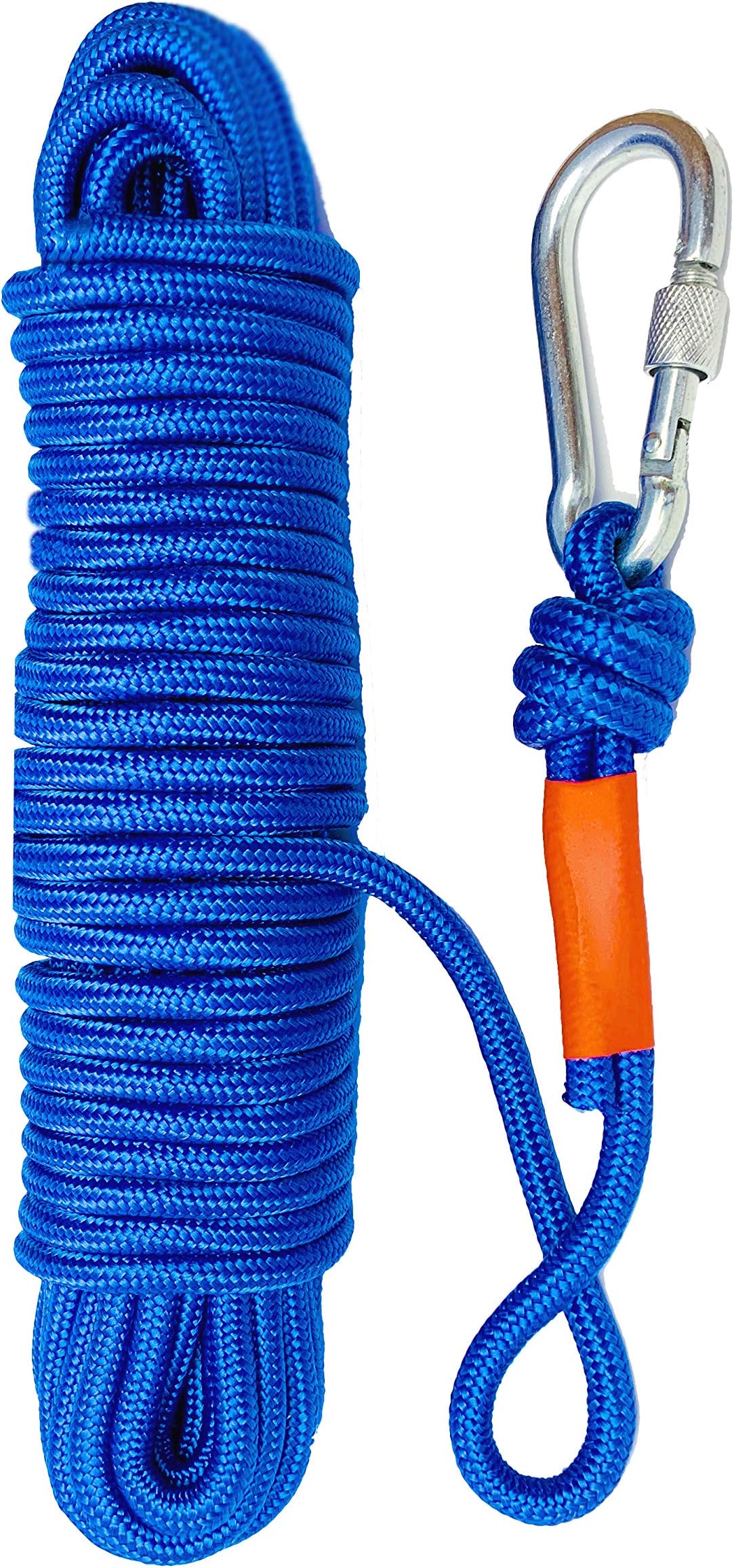 MaxMagnets Rock Climbing Rope, Magnet Fishing Rope with Carabiner 1/4 Inch 6mm x 65 Feet High Strength Cord Safety Rope Max Working Capacity 550LBS, All-Purpose Braided Rope