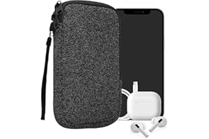 kwmobile Neoprene Phone Pouch Size L - 6.5" - Universal Cell Sleeve Mobile Bag with Zipper, Wrist Strap - Anthracite/White