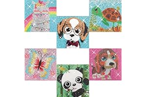 KINPLUB 6 Pack Diamond Art Kits for Kids Beginners, DIY Full Drill Animal 5D Diamond Painting Kits for Kids Ages 6-8-10-12, Gem Art by Number Dots Kits for Boys & Girls for Birthday Gifts(6x6 Inch)