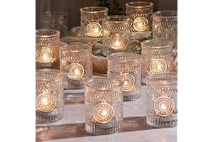 DEVI 24pcs Clear Glass Votive Candle Holders, Vintage Candle Holder for Votives&Tea Lights&Floating Candles, Wedding Decorations for Receptions, Valentine Wedding Centerpieces Table Decoration