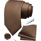 Branduce 3.15"（8cm） Solid Formal Tie and Pocket Square Plain Necktie Lapel Pin and Tie Clip Set for Men