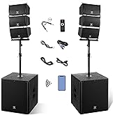 PRORECK Club 8000W P.M.P.O Powered PA Speaker System, 6 Line Array Speakers &amp; 2PCS 18 Inch Subwoofers, Bluetooth USB SD Card Audio System with Remote Control for Wedding Church Conference Stage Party