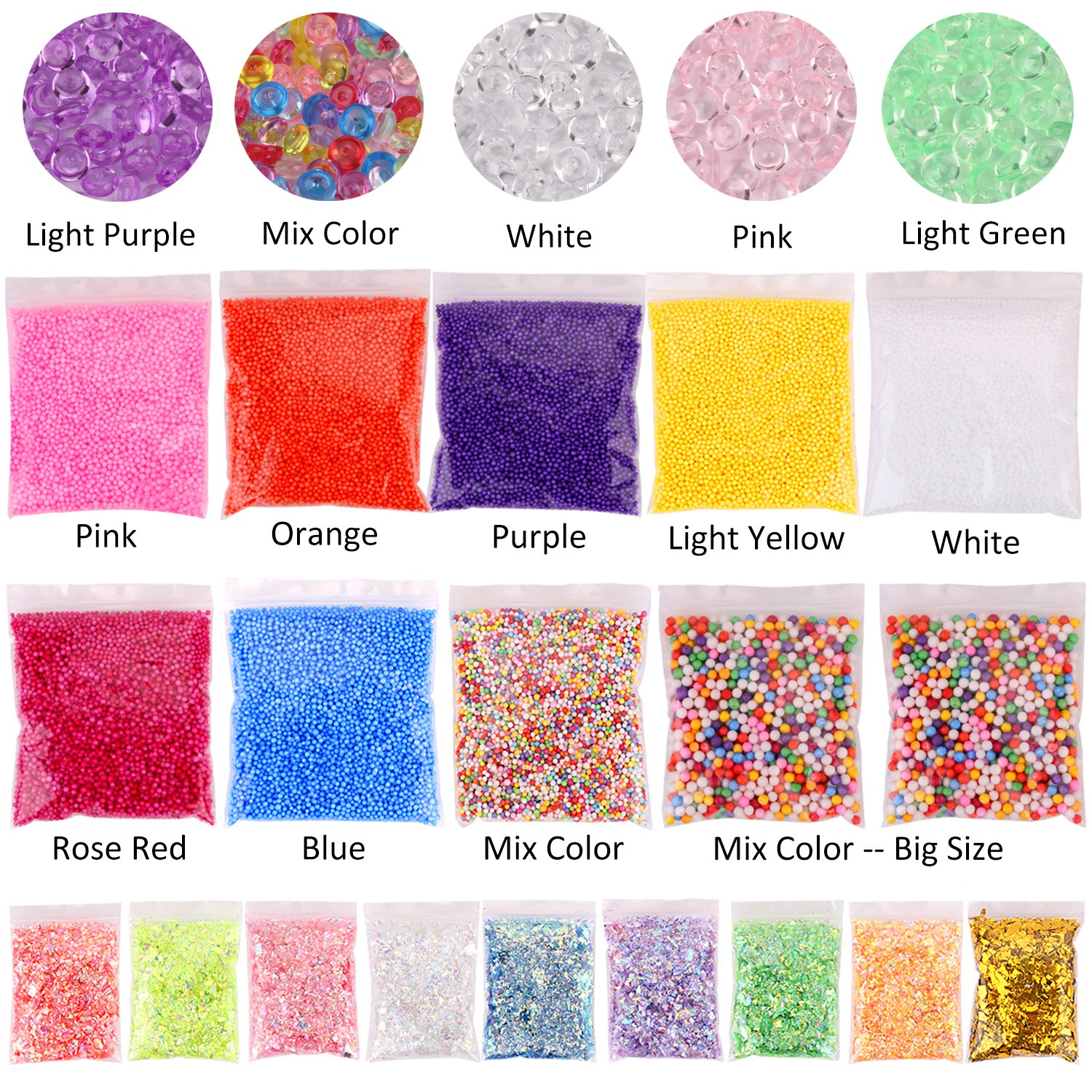 Foam Beads for Slime, Outgeek 26 Pack 13oz Slime Supplies Kit includes Foam Balls, Fishbowl Beads, Glitter Sugar Papers, Fruit Slices, Slime Tools for DIY Slime Making