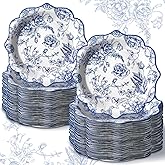 Suttmin 100 Pcs Chinoiserie Paper Plates Disposable Dessert Baby Bridal Shower Party Supplies Floral Dessert Plates Bulk Birthday Tea Party Serving Tray for Wedding Birthday