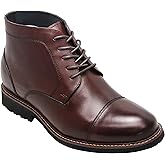 CALTO Men's Invisible Height Increasing Elevator Shoes - Dark Brown Leather Lace-up Cap-toe Boots with Inner Faux Fur - Y41081 - Size 9 D(M) US - 3.2 Inches Taller