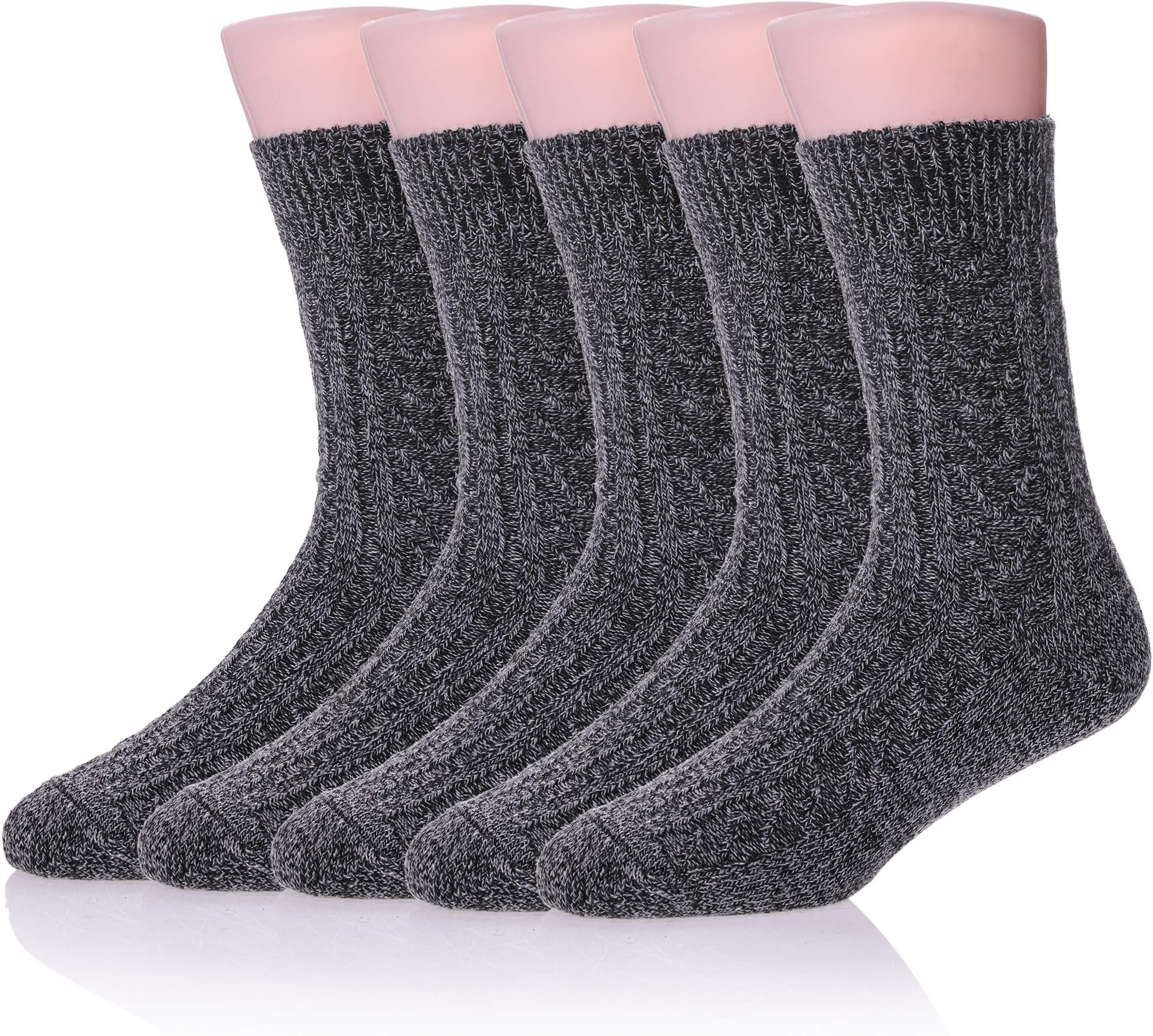 MQELONG Mens 5 Pairs Soft Comfort Thick Casual Cotton Warm Wool Winter Crew Socks