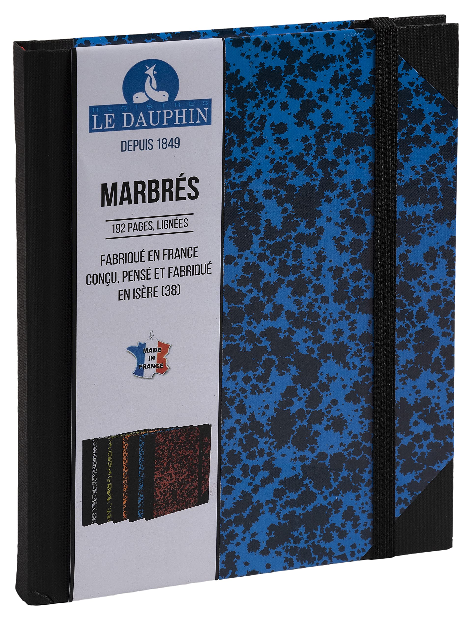 le dauphin - Ref. 267202D - 1 notebook - lined interior print - with black elastic closure band - dimensions 22 x 17 cm - vertical format - 192 pages - blue marbled cover