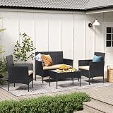 SONGMICS Garden Furniture Set Polyrattan Outdoor Patio PE Wicker Black Taupe view 4