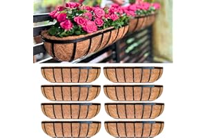 LÁLÁGREEN LaLaGreen Outdoor Wall Planter for Plants (24 Inch, 8 Pack) Large Black Metal Basket with Coco Liner, Window Flower Box Deck Railings Hanging Balcony Plant Holder Pot Garden Fence Balcony Patio Rail