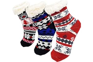 WINTERLACE Kids Fluffy Thermal Sherpa Socks, 3 Pairs, Cute Christmas Slipper Winter Non Skid, Warm Ultra Soft Boys Girls
