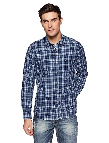 arrow sports men's checkered slim fit casual shirt