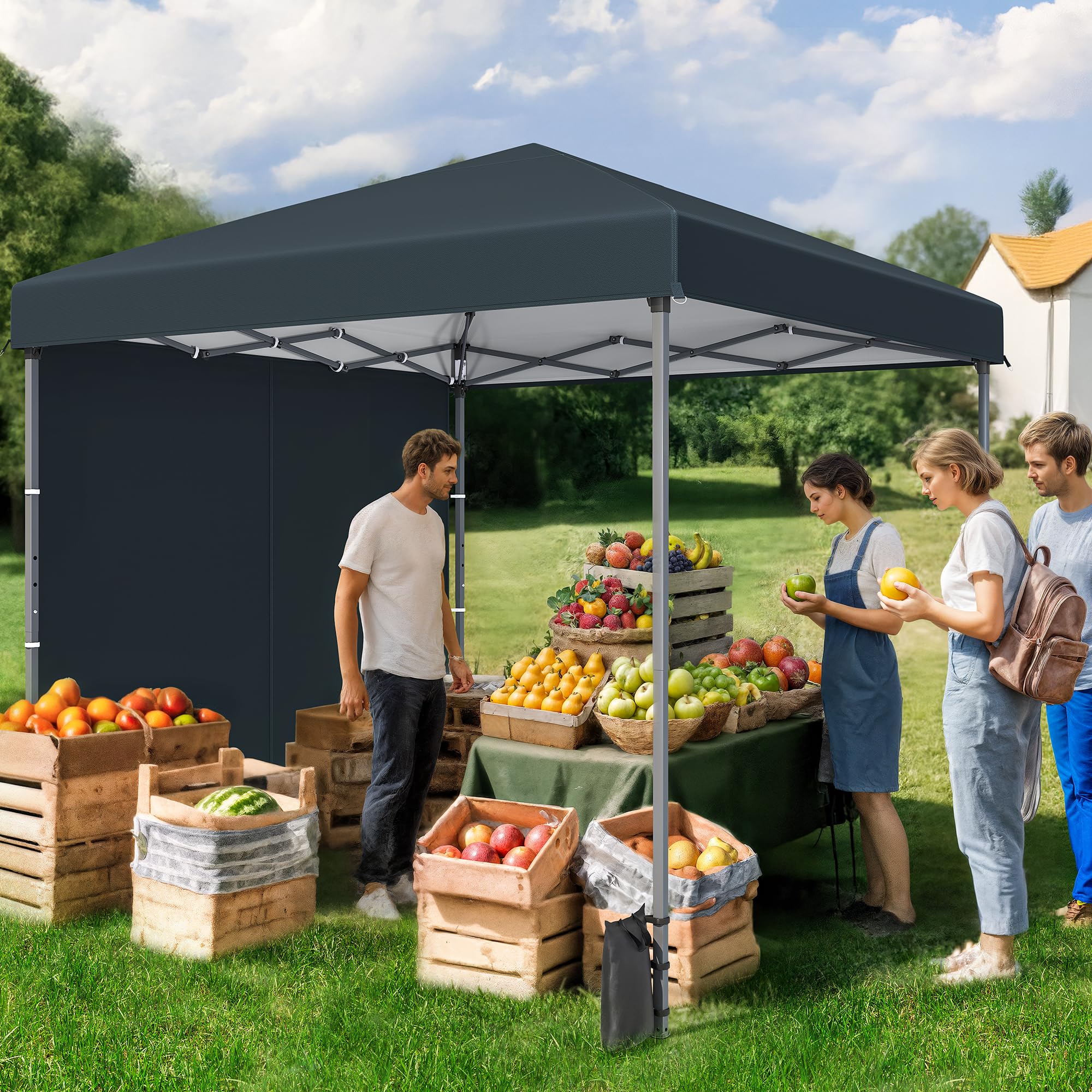DWVO 3 x 3m Pop-Up Pavillon | wasserdicht Faltpavillon | Anti-UV Gartenzelt Partyzelt | mit Tragetasche und Seilen | für Camping Markt Festival (Grau+Einteiliges Tuch) 6