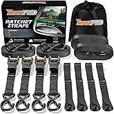 TitanPro Heavy Duty Ratchet Straps 4-Pack - 2,200lb Break Strength, 1" x 15' Rachet Tie Downs with Padded Handles - Heavy Duty, Truck, Motorcycle, Moving Straps (Black)