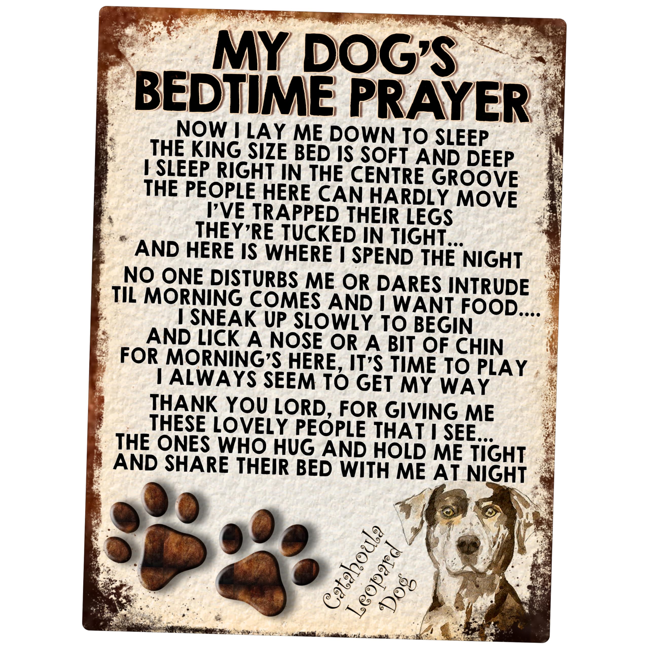 MY DOG'S BEDTIME PRAYER RETRO STYLE METAL TIN SIGN/PLAQUE (CATAHOULA LEOPARD DOG)