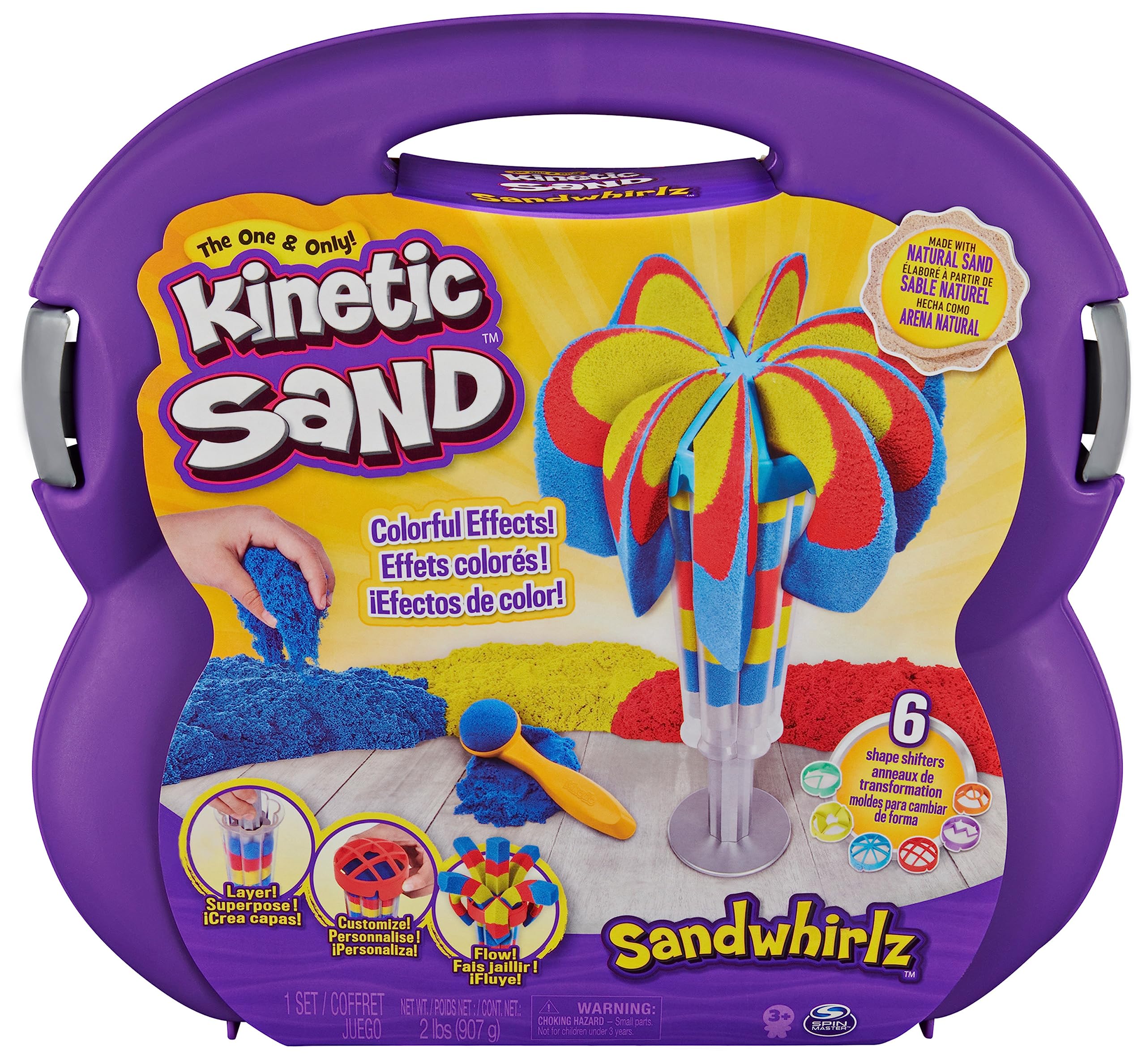 Kinetic Sand, Sandwhirlz Playset with 3 Colours of Kinetic Sand (907g) and Over 10 Tools, for Kids Aged 3 and Up