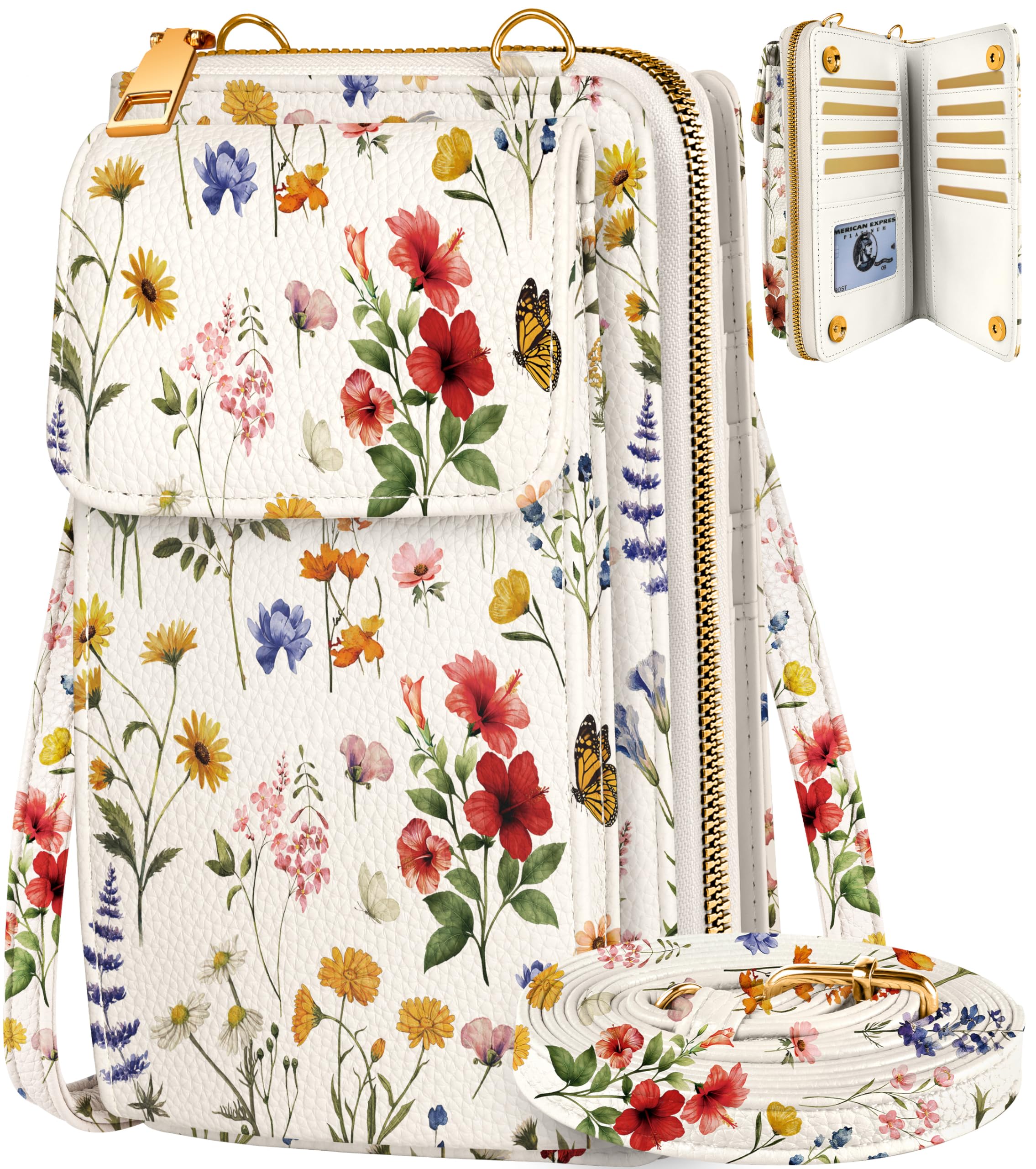 Photo 1 of Miss Adola Cute Crossbody Purse Cell Phone Bags for Women - Leather Cellphone Wallet Purse with Adjustable Shoulder Rope and Wallet Card Slots, Floral Flower