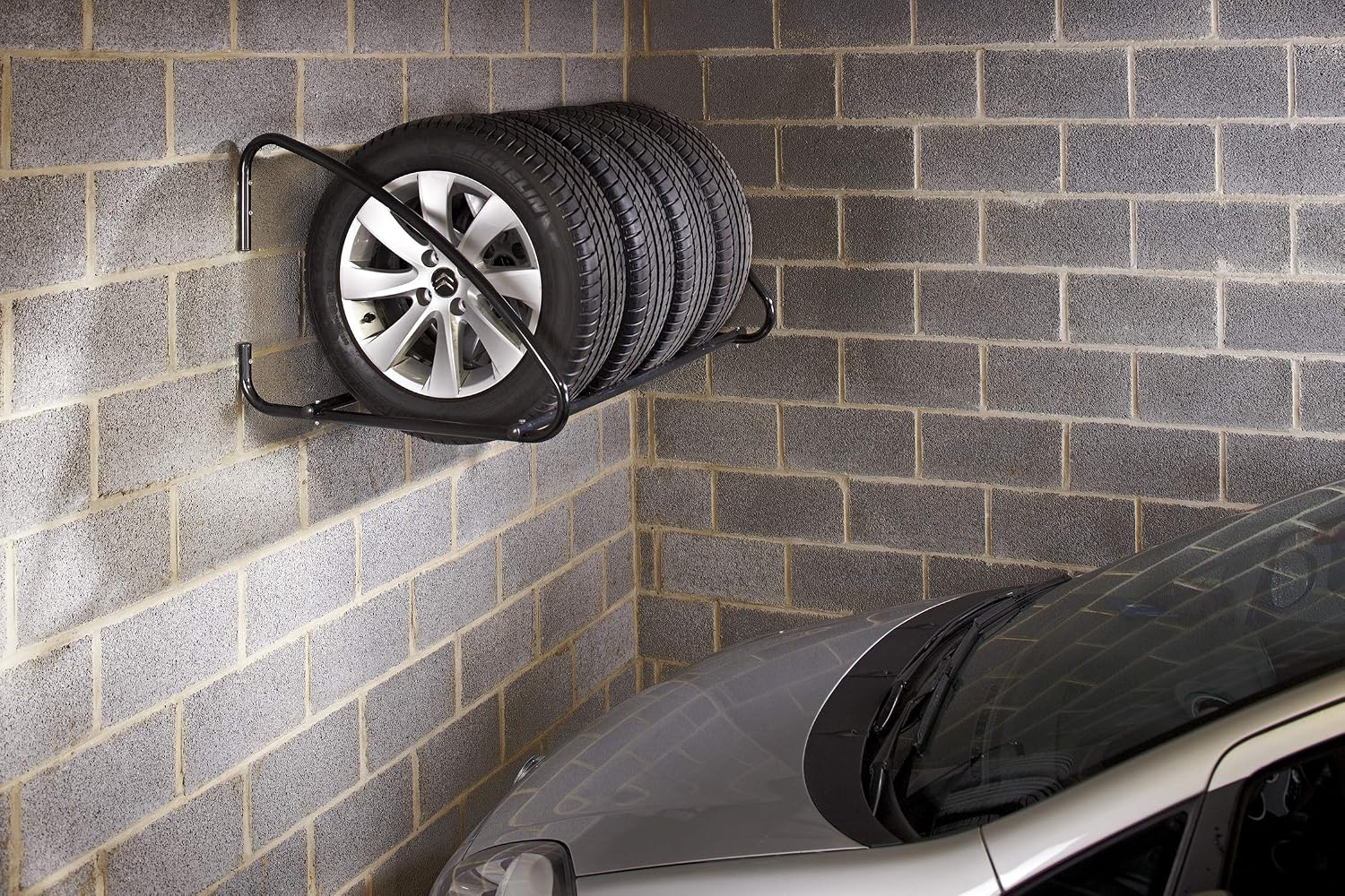 Mottez B055P Wall Rack for 4 Tyres, black, 1 - Image 3