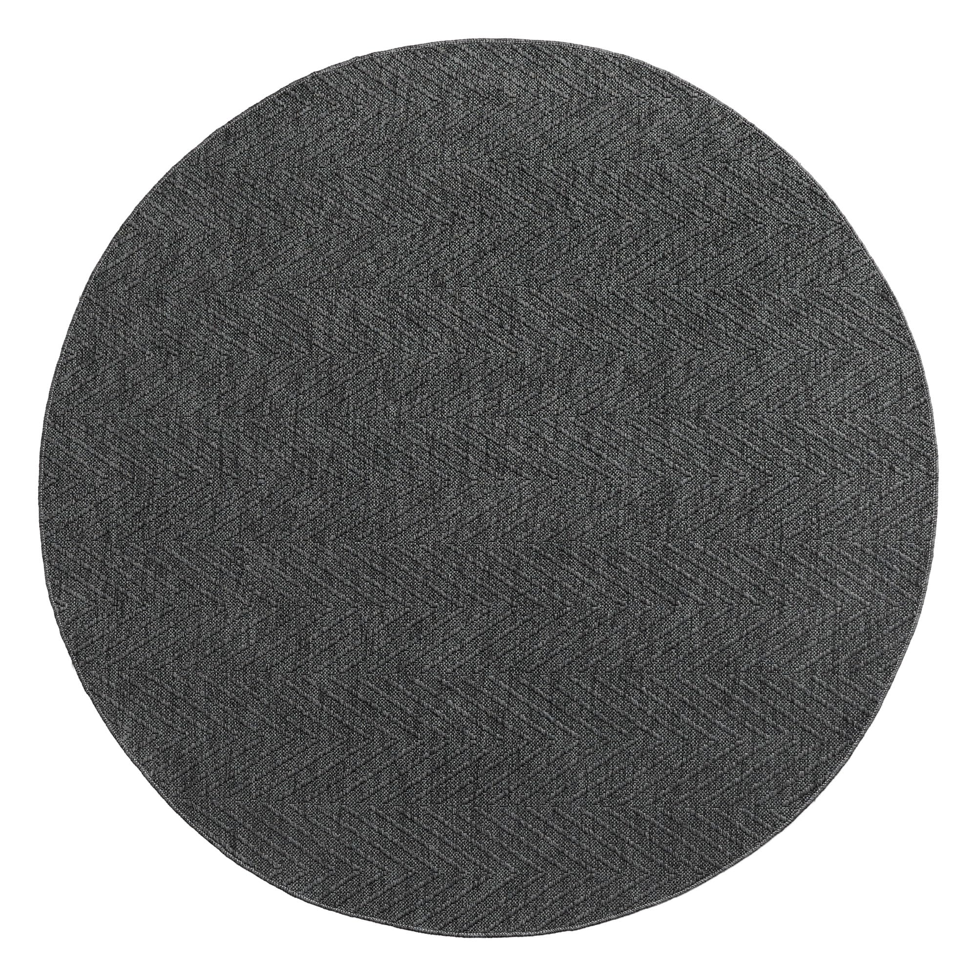 TOWN & COUNTRY BASICS Pax Herringbone Textured Solid Everwash® Washable Area Rug, Low Pile, Non-Slip Backing, Easy Clean Pet & Family Friendly Rug, Dark Grey, 5′ Round