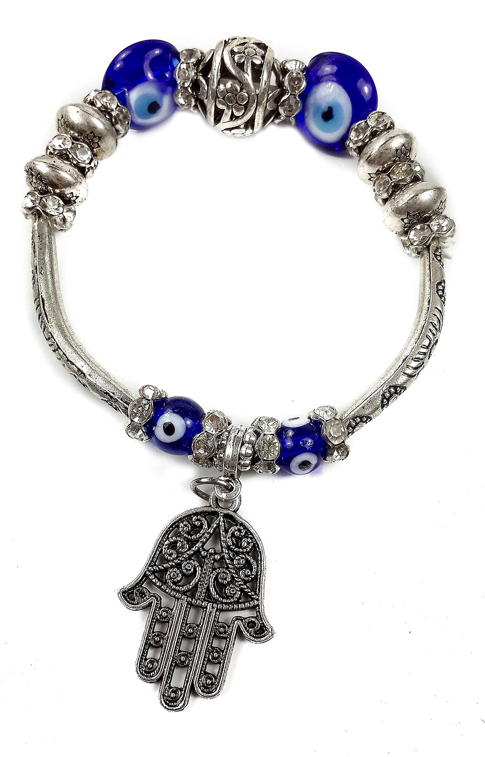 Nazareth Store Hamsa Hand Bracelet Blue Crystals Evil Eye Beads Judaism Israel Luck Charm …