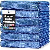 Homaxy Premium Kitchen Towels(18”x 28”, 6 Pack), Large Cotton Kitchen Hand Towels, Flat and Terry Dish Towels, 380 GSM Highly Absorbent Tea Towel Set with Hanging Loop, Blueberry