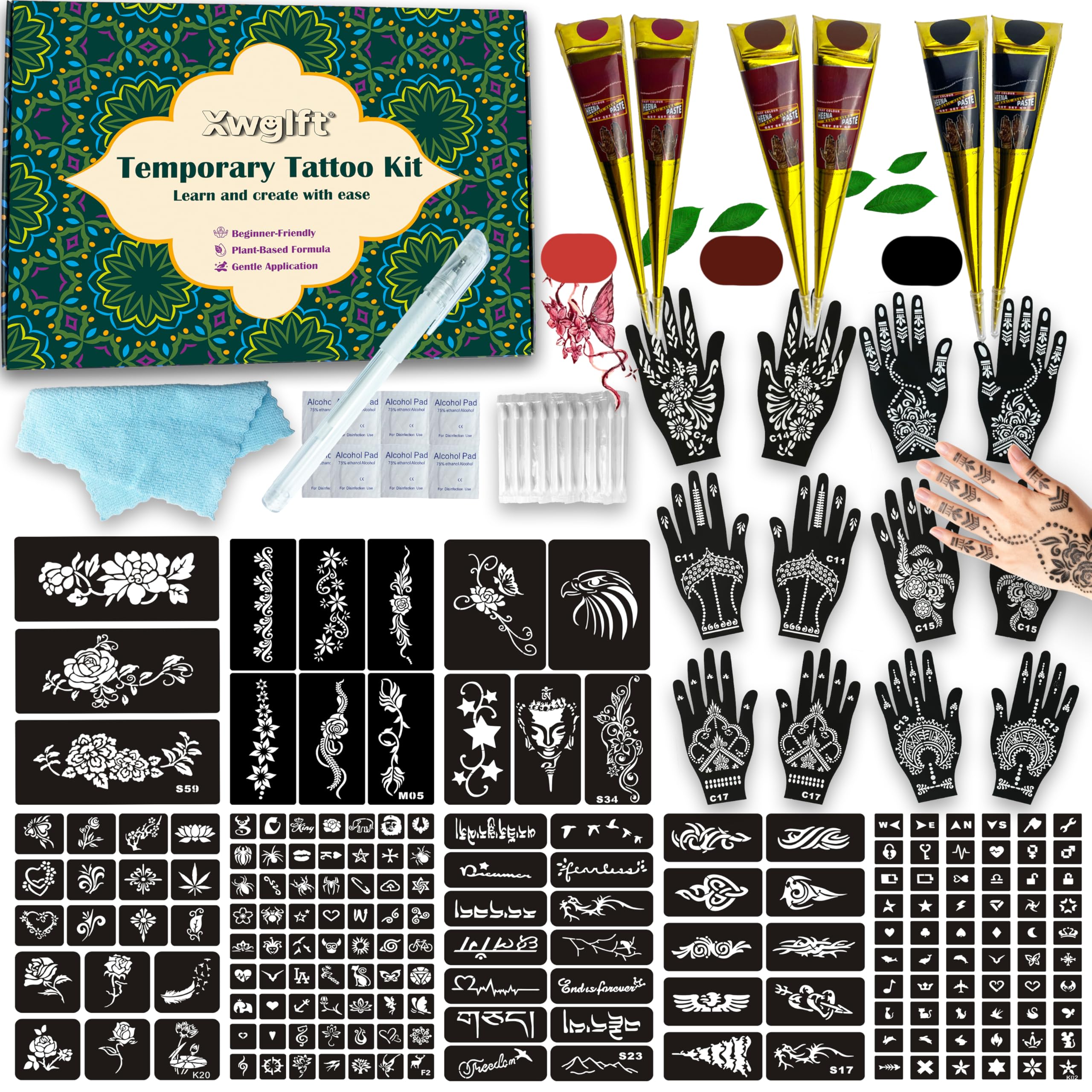 Photo 1 of **********MISSING PARTS*******
191 PCS Temporary Tattoo Stencils Kit, 6 Tattoo Ink Cones 3 Color (Black, Brown, Dark Red) & Tattoo Pen - Temporary Tattoo Kit, DIY Body Art | Perfect for Kids, Teens, Beginners, Family Fun & Parties**********MISSING PARTS**