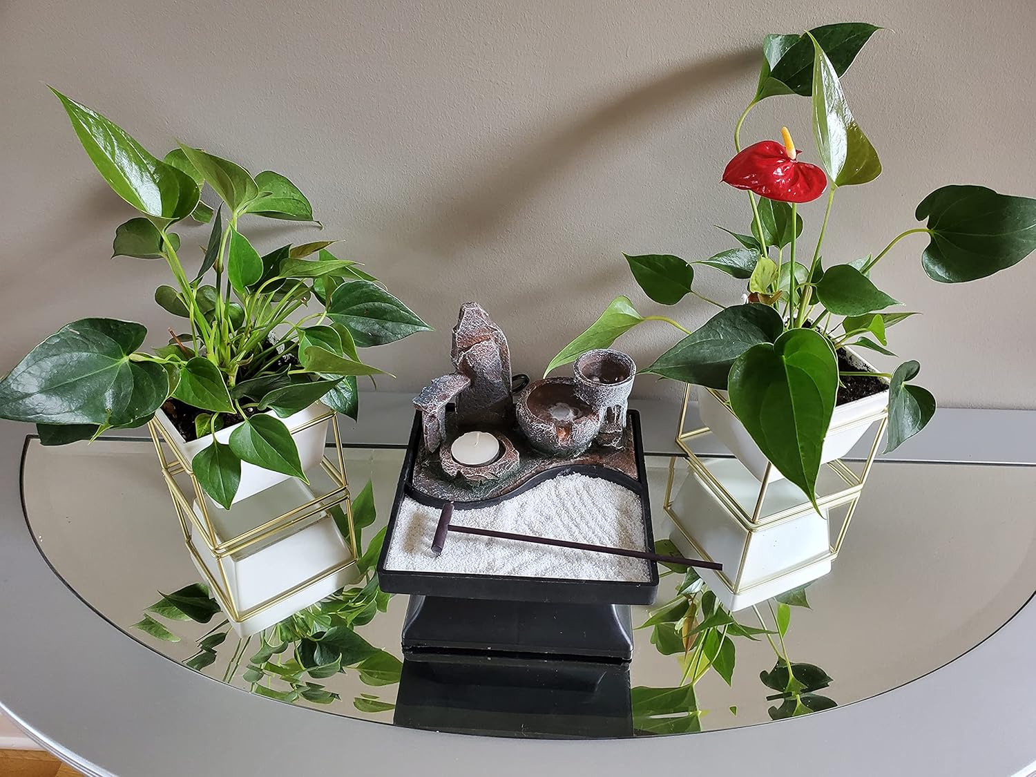 Germanda Indoor Relaxation Tabletop Zen Garden Decor With Water Fountain Tealight Candle Holder and Accessories Automatic Pump with Power Switch with Calming Natural Water Sound for Home or Office: Health & Personal Care