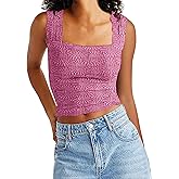 Labolliy Women Square Neck Crop Tank Tops Sleeveless Wide Strappy Lettuce Trim Going-Out Cami Vest Tops