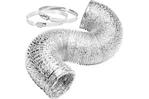 Simple Deluxe 4 Inch 8 Feet Ducting, Non-Insulated Flex Air Aluminum Foil Duct for Dryer Vent Hose, Heating, Cooling, Ventilation, Exhaust, 2 Clamps Included, Silver