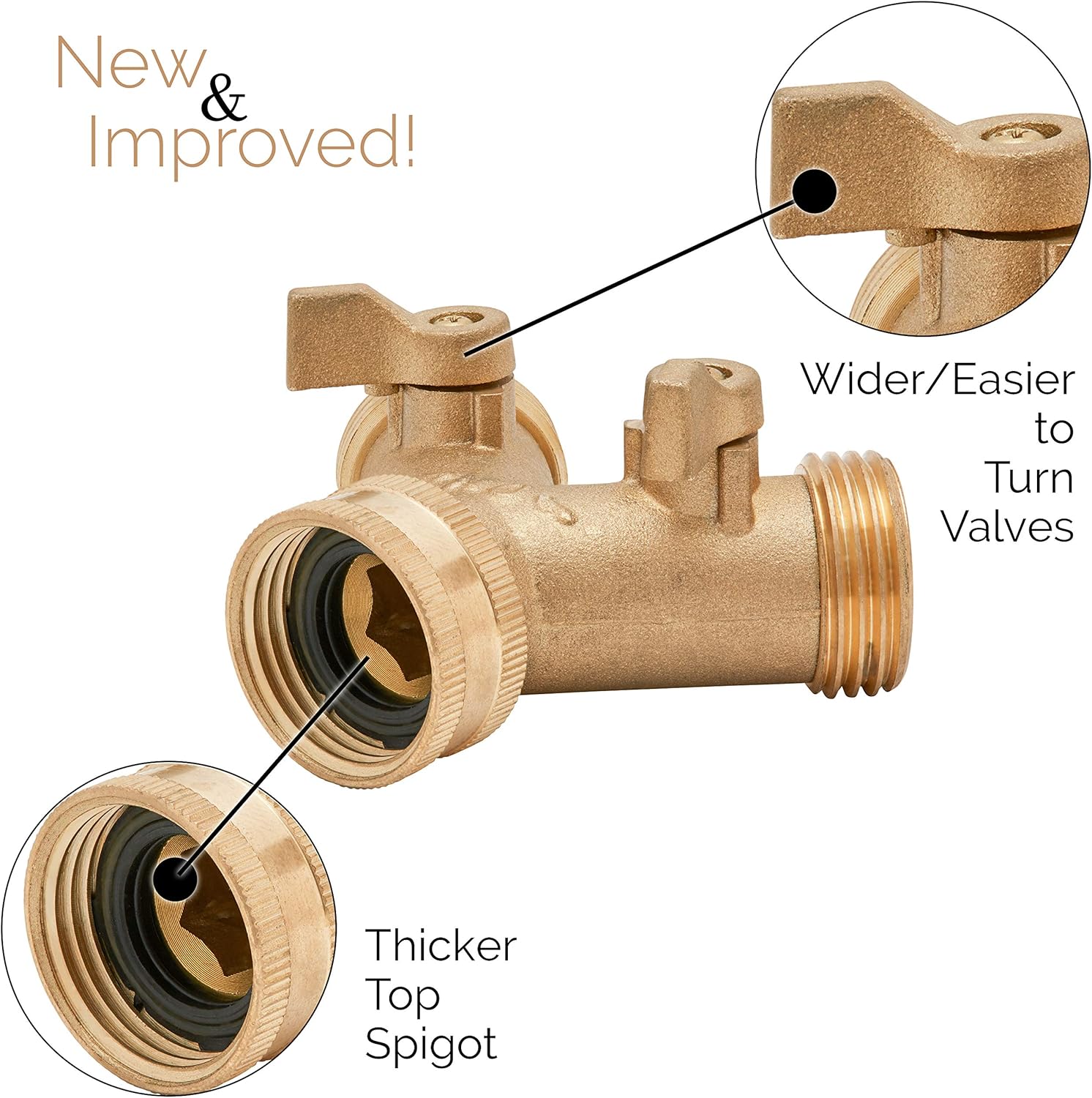 Morvat Heavy Duty Brass Garden Hose Connector Tap Splitter (2 Way) – New and Improved - Outlet Splitter, Hose Splitter, Hose Spigot Adapter with 2 Valves, Plus 2 Extra Rubber Washers: Garden & Outdoor