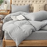 PURE ERA Jersey Knit Duvet Cover Set 100% T-Shirt Heather Cotton Super Soft Comfy Classic Striped Design, with Zipper Closure, Grey & White Pintripe, Queen