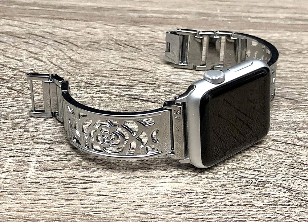 Amazon.com: Shiny Silver Bracelet For Apple Watch Band Women 42mm 44mm Flowers Design Bangle 